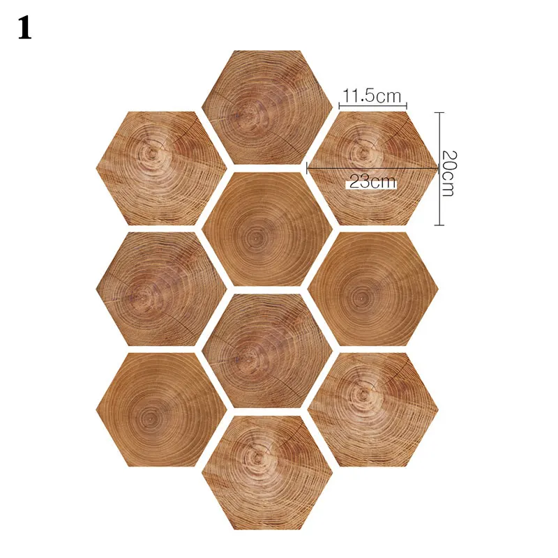 

10 Pcs Covered Hexagon Ground Stickers Waterproof Simulated Wood Grain Wall Sticker Fashion Self-Adhesive Three Dimensional