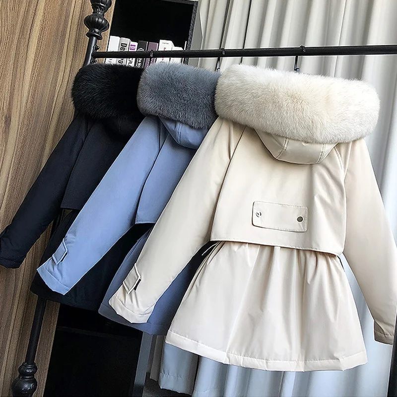 Large Natural Raccoon Fox Fur Hooded Winter Down Coat Women 90% White Duck Down Jacket Thick Warm Parkas Female Outerwear