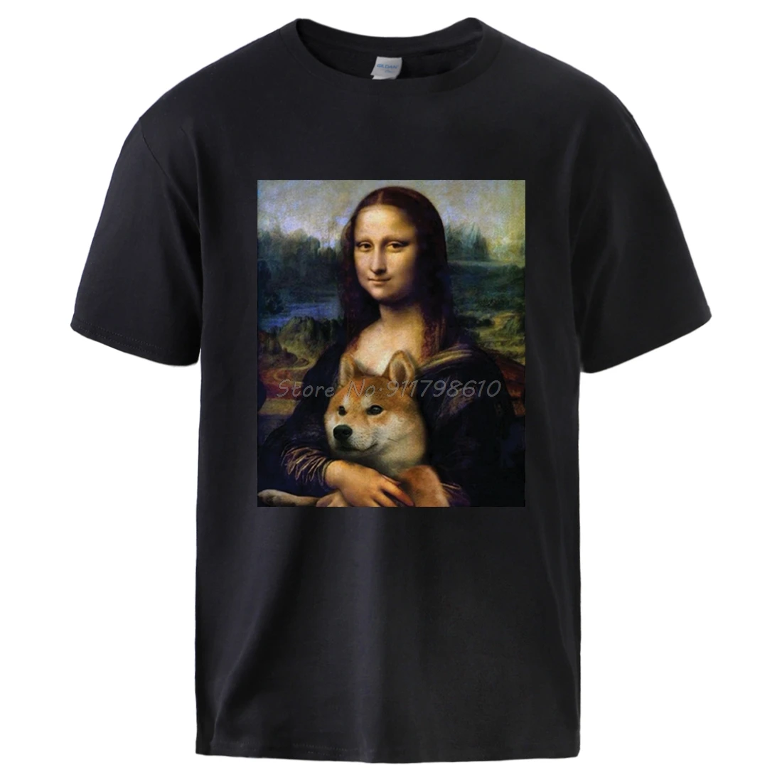 

Mona Lisa Shiba Inu Doge Tshirt Man Casual Short Sleeve Cotton T Shirts Tee Summer Man High Quality Loose Streetwear Tshirt