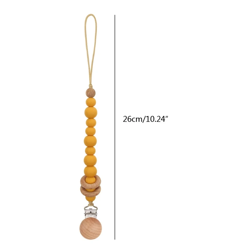 

OOTDTY 1PCS Silicone + WoodenBaby Anti-drop Chain Pacifier Clips Infant Nipple Appease Soother Chain Clips Dummy Holder