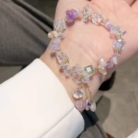 romantic purple color clear crystal charm bracelet for women girl gold color metal chain stones zircon chic bracelets jewelry