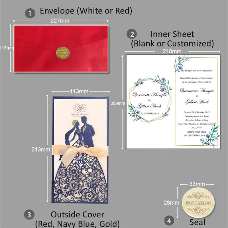 (20 шт./лот) Свадебные Пригласительные открытки для невесты и жениха лазерной