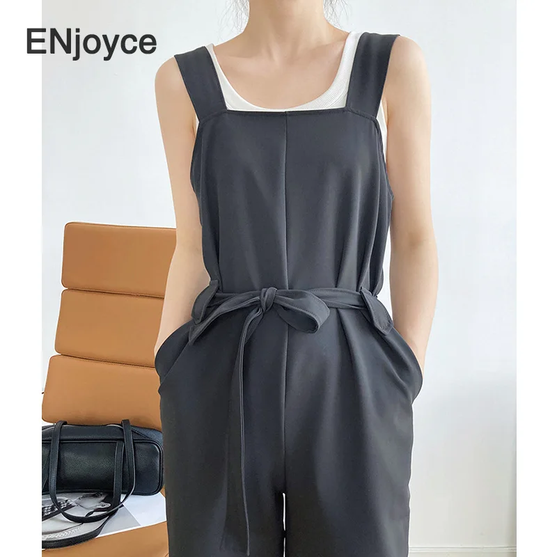 

Vintage Sleeveless Loose Jumpsuit Women Drape Wide Leg Overalls High Waist Cargo Playsuit Suspender Jump Suits Casual Summer