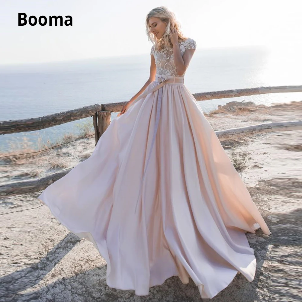 Кружевные атласные розовые свадебные платья Booma трапеции в стиле бохо 2019 с