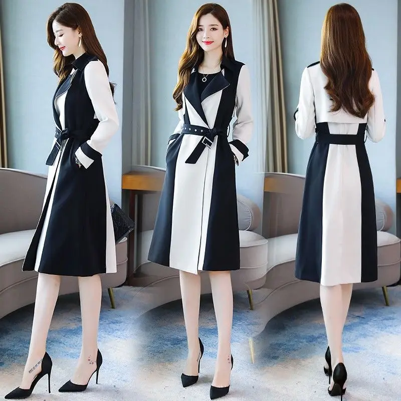 

Women 2020 Spring Autumn New Loose Windbreaker Female Elegant Waist Belt Trench Coat Ladies Causal Outerwear Over The Knee Z07
