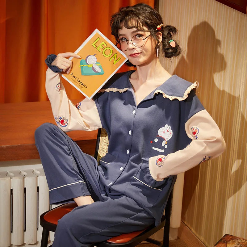 

TLISYAO Spring And Autumn Pure 100% Cotton Women's Pajamas Set Sleepwear Cardigan Long Sleeve Cute Sweet Girl Korean Style 2021