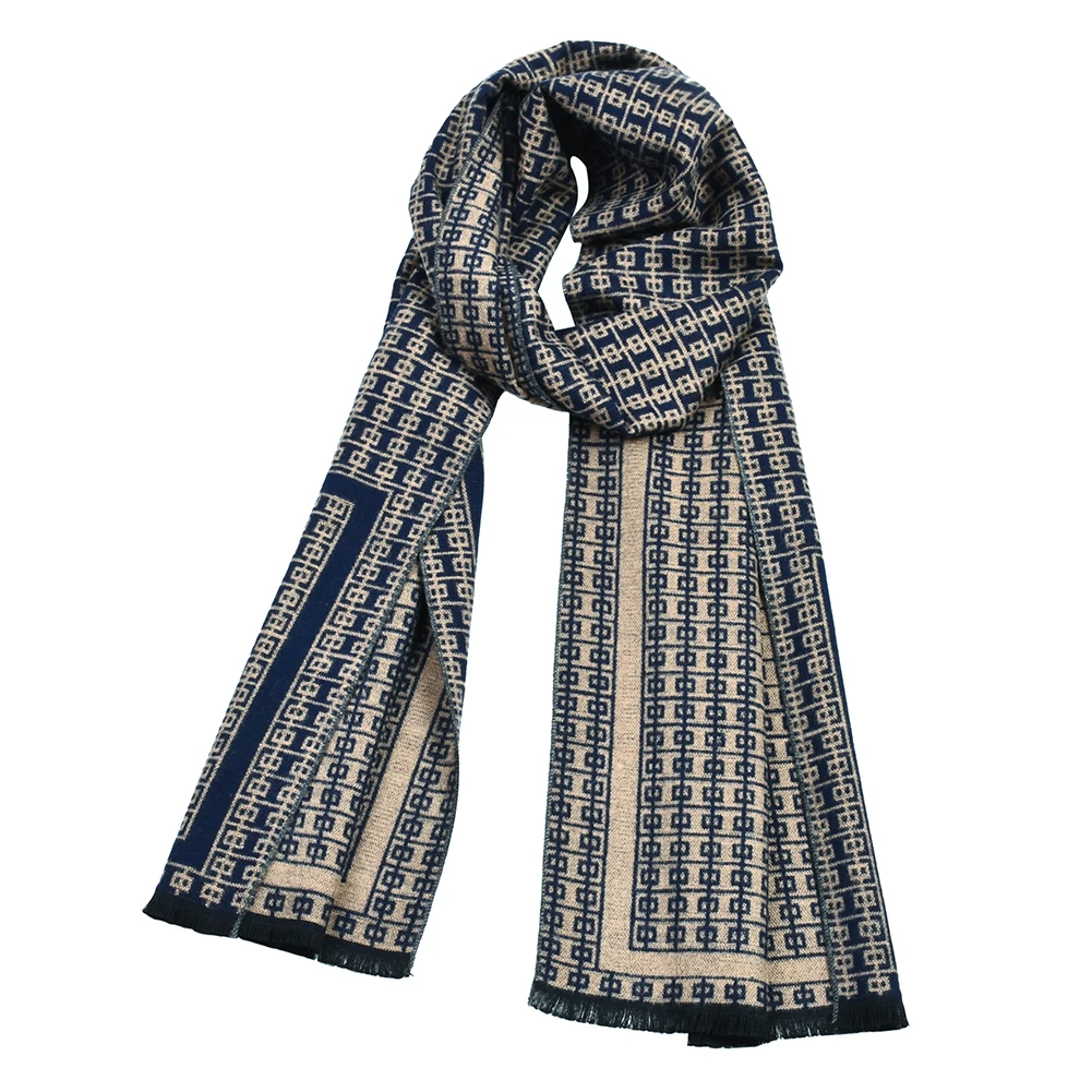 

Men Scarf Geometry Knitting Cotton Scarves Winter Double Sided Thickening Warm Neckerchief Scarfs Male Winter Accessories