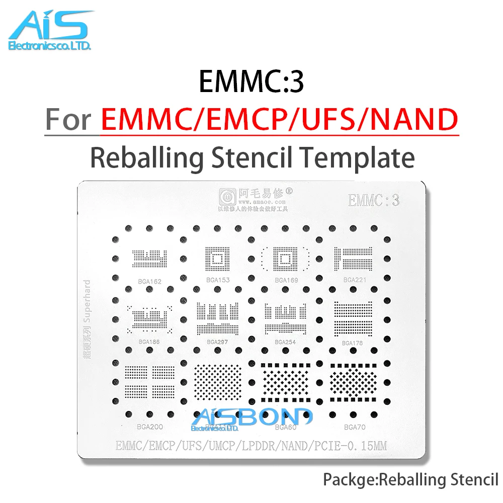 AMAOE EMMC3 BGA трафарет для Android Nand флеш-память EMMC EMCP UFS LPDDR PCIE 153 162 169 200 221 60 70 254 186