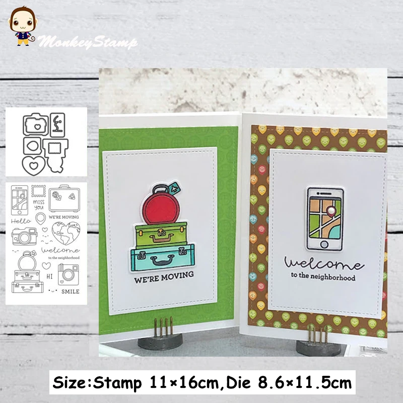 Обезьяна чемодан металлические штампы и трафарет для DIY скрапбукинга