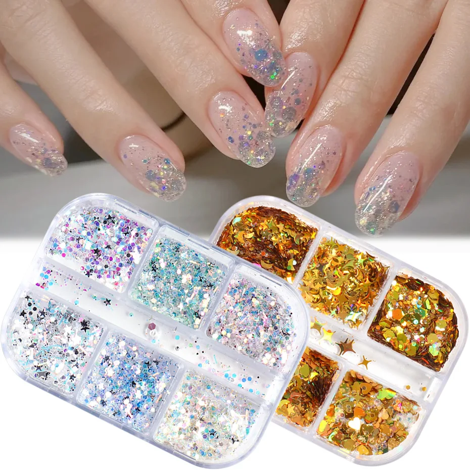 

Пудра с блестками для ногтей, 6 ячеек/коробка