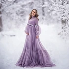 Элегантный светильник короткое Сетчатое платье для беременных с высоким воротом драпированные длинные фатиновые праздничные платья для беременных женщин 3D цветами наряды для невест Роскошные платья