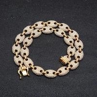 13mm coffee bean link rhinestone necklace goldsilver hip hop fashion punk choker chain charms jewelry 8inch 16inch 24inch