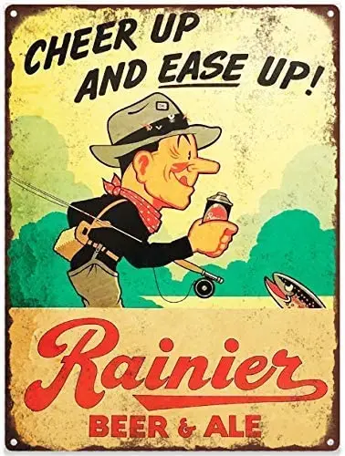 

LHZJ Fashionable Rainier Beer Ale Fishing Mancave Garage Shop 8X12 inchs Metal tin Sign