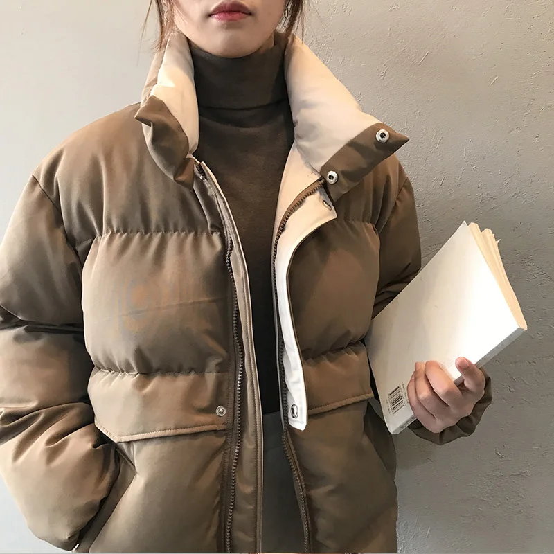 Women Winter Warm Cotton Coat Coat Coat Thickened Straight Loose Streetwear Solid Color Elegant 2021 Fashion Bread Coat