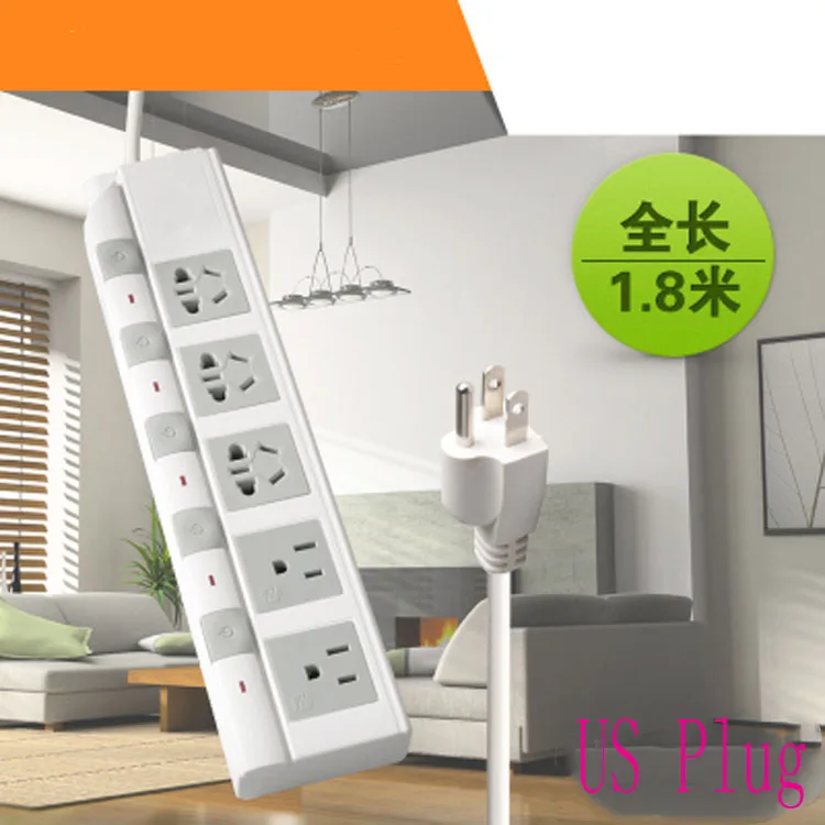 Американский Электрический удлинитель переменного тока с 3 контактами 1 8 м/2 м/5 м