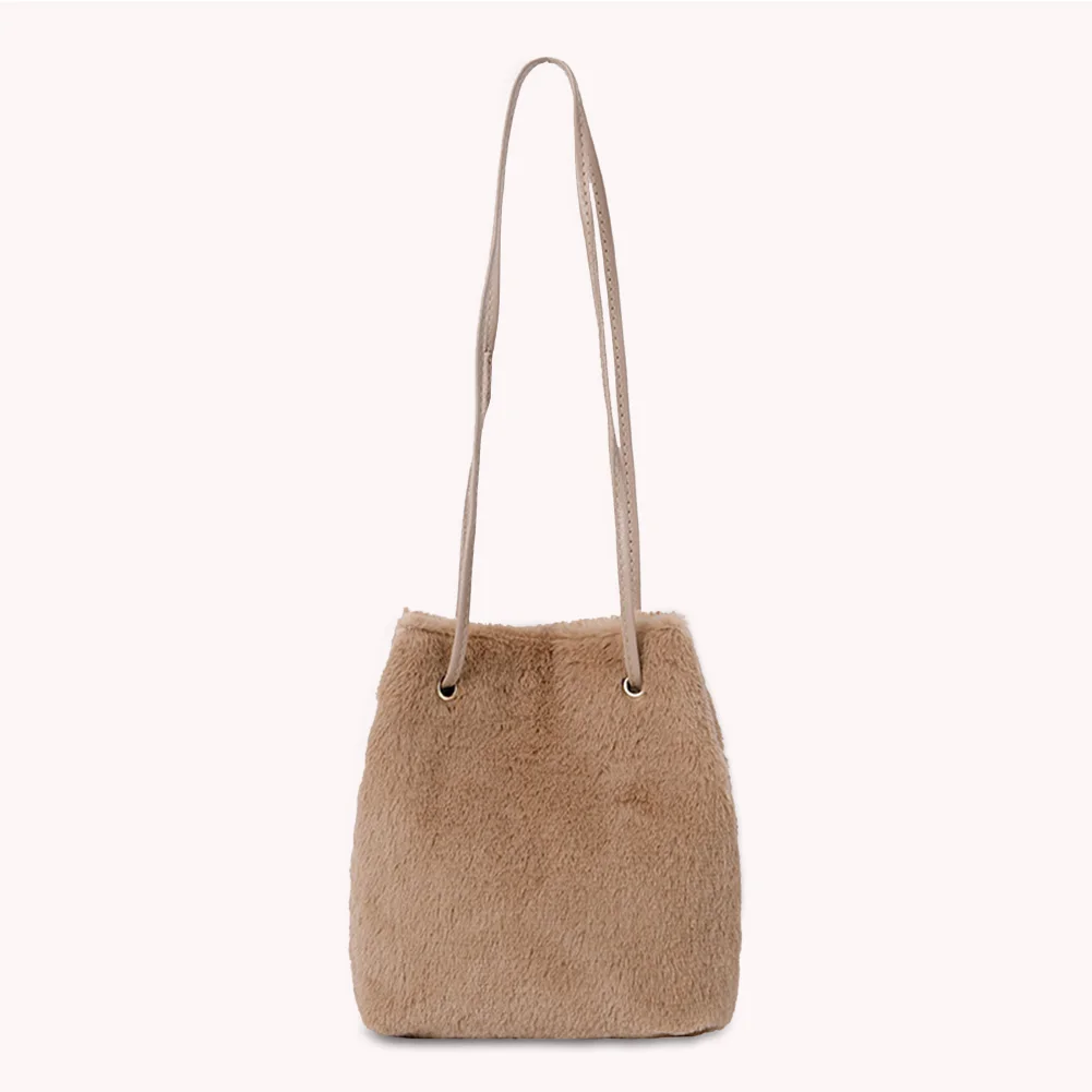 

Retro Women Solid Plush Top-handle Bag Tote Autumn Portable Fur Shoulder Handbag Fashion Exquisite Shopping Bag