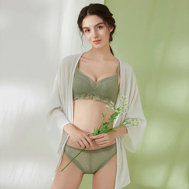 

Wasteheart New For Women Fashion Black Green Push Up Padded Bra Sets Bralette Panties Wireless Underwear Sexy Lingerie Sets A B