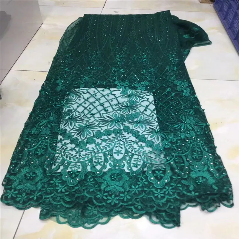 Высококачественная Тюлевая кружевная серая африканская ткань с бусинами в виде