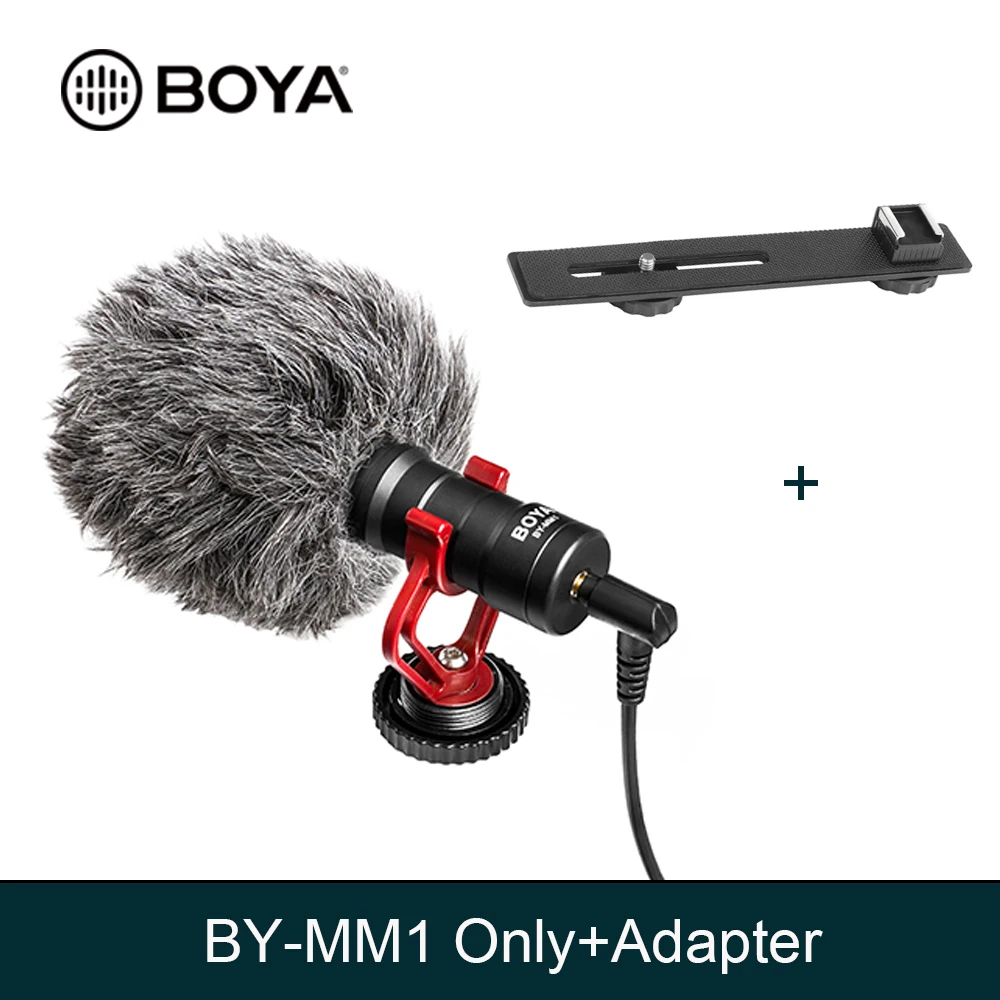 with Adapter BOYA BY-MM1 кардиоидный микрофон для смартфона DJI Osmo Nikon Canon DSLR Youtube Vlogging запись 3,5 мм аудио кабель - Цвет: with Adapter