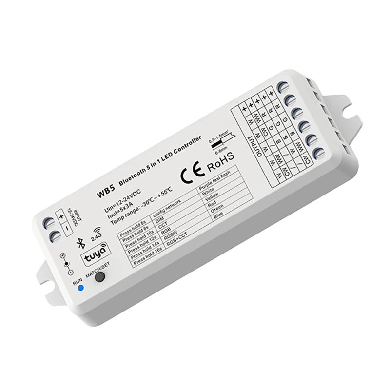 Bluetooth RF 5 в 1 светодиодный контроль ler WB5 Голосовое управление RGB RGBW + CCT цветовая