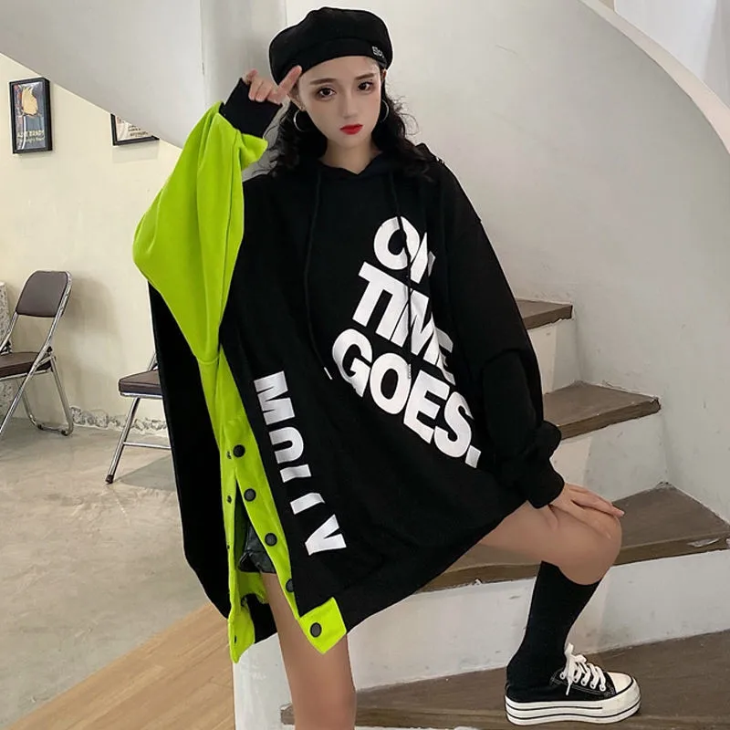 

Autumn Party Hoodies Women Female Sweatshirts Hip Hop Cool BF Fashion Black New High Street Harajuku Green Hoodie Fashion Tops