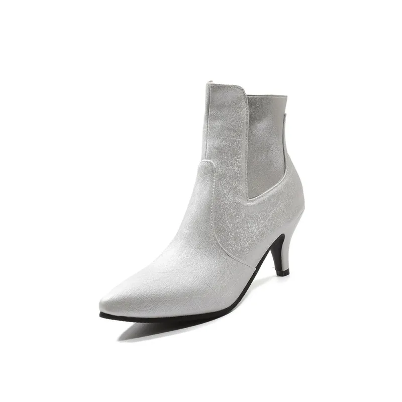 Большие размеры женские полусапожки однотонные модные ботинки на высоком