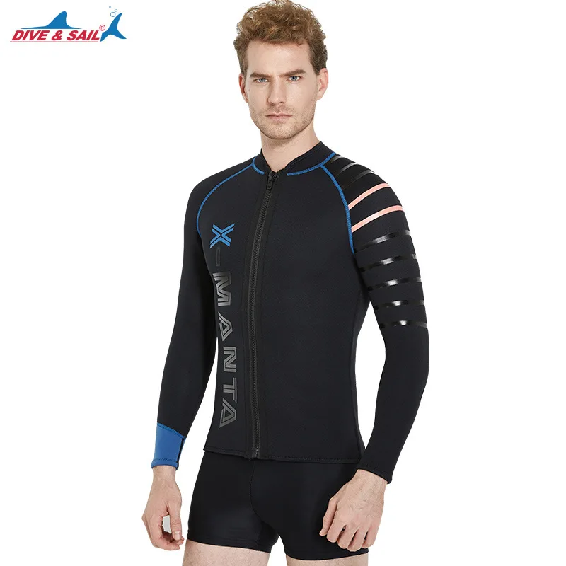 

Men's 3mm Long Sleeve Neoprene Wetsuit Jacket Front Zipper Wetsuits Top FOR Diving Suit Rash Guard