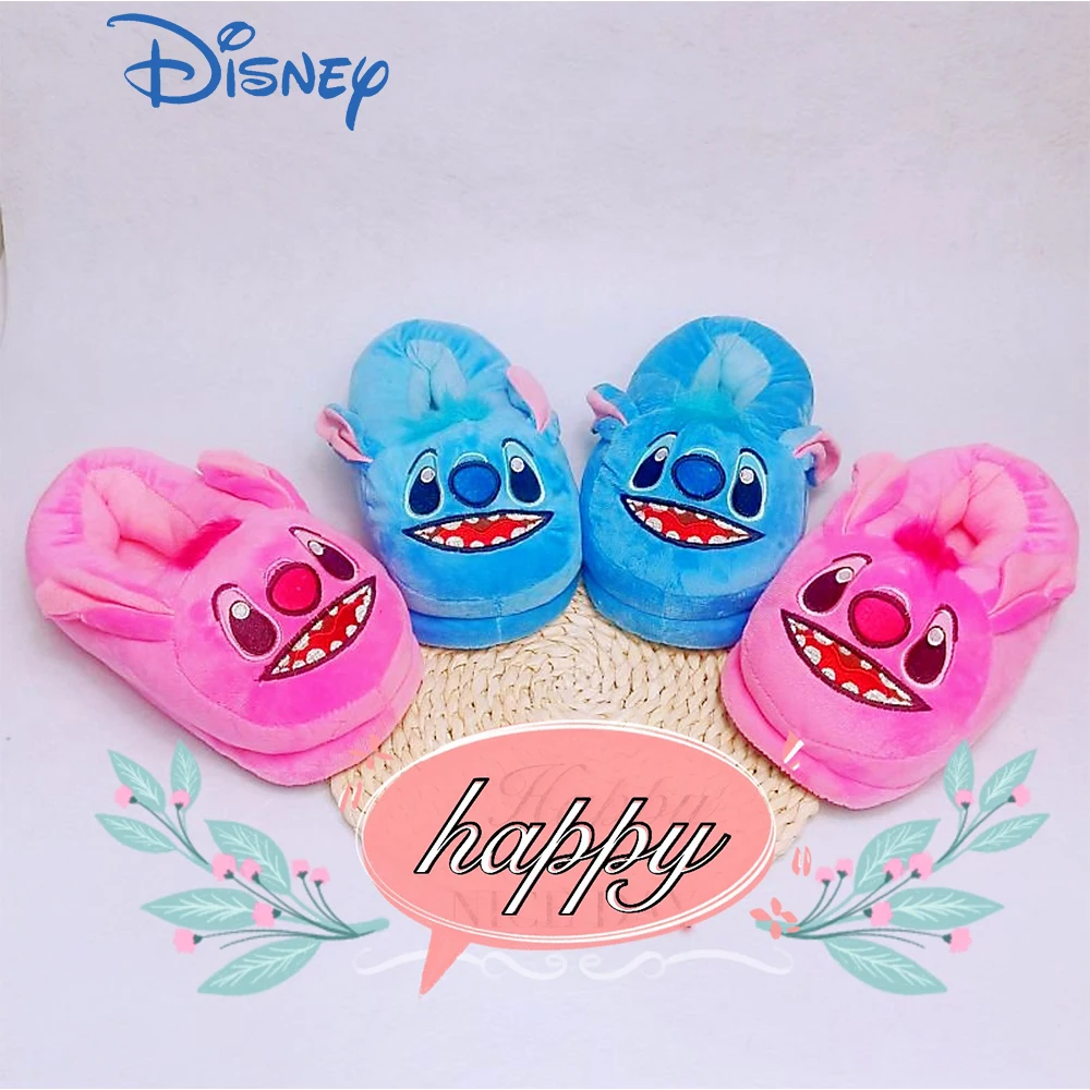 

28cm Disney Interstellar Baby Stitch Plush Slippers Cartoon Couple Indoor All-inclusive Heel Thickened Warm Cotton Shoes