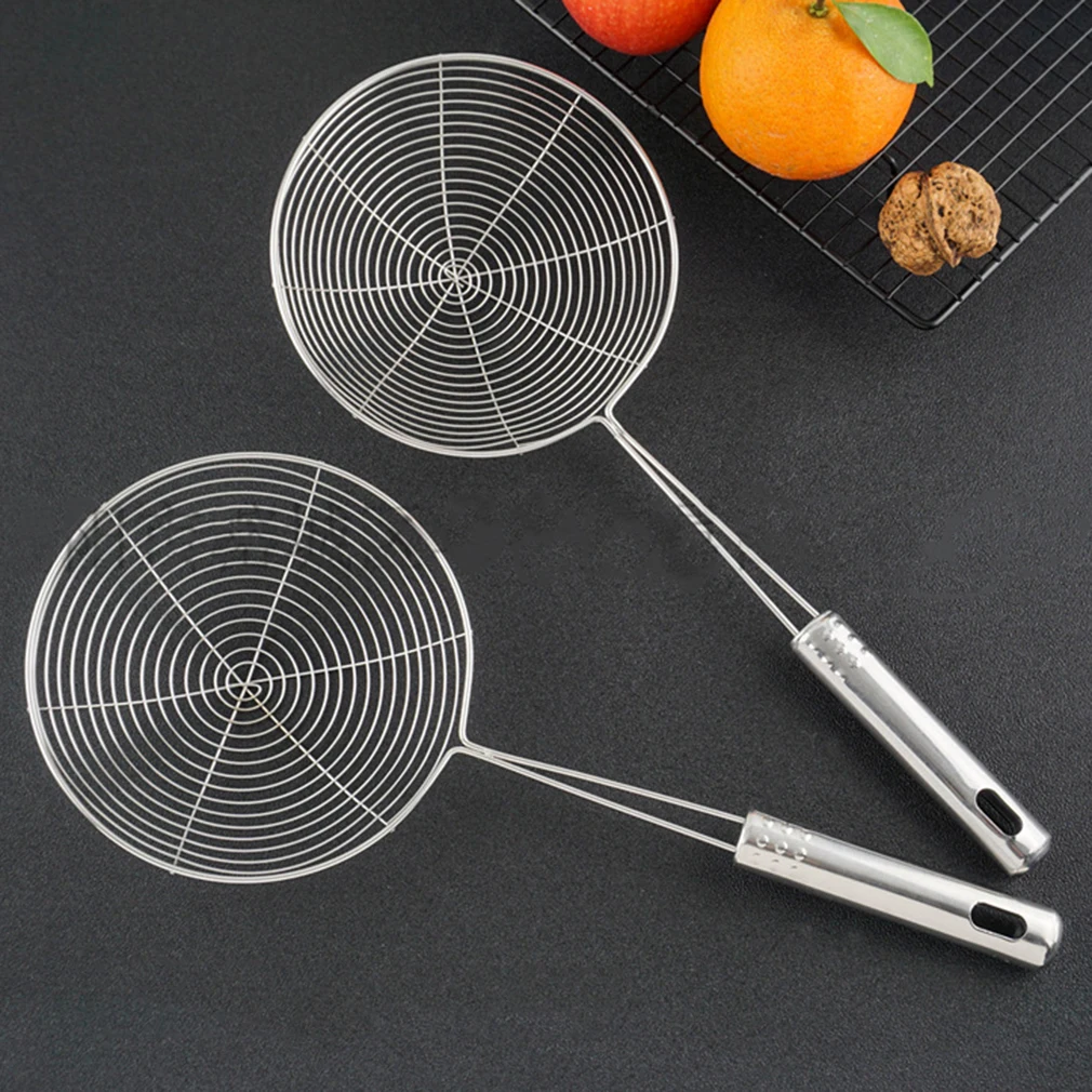 

1pcs Kitchen Tools Silicone Handle Oil Pot Strainer Ladle Skimmer Oval Fine Mesh Stainless Steel for Food