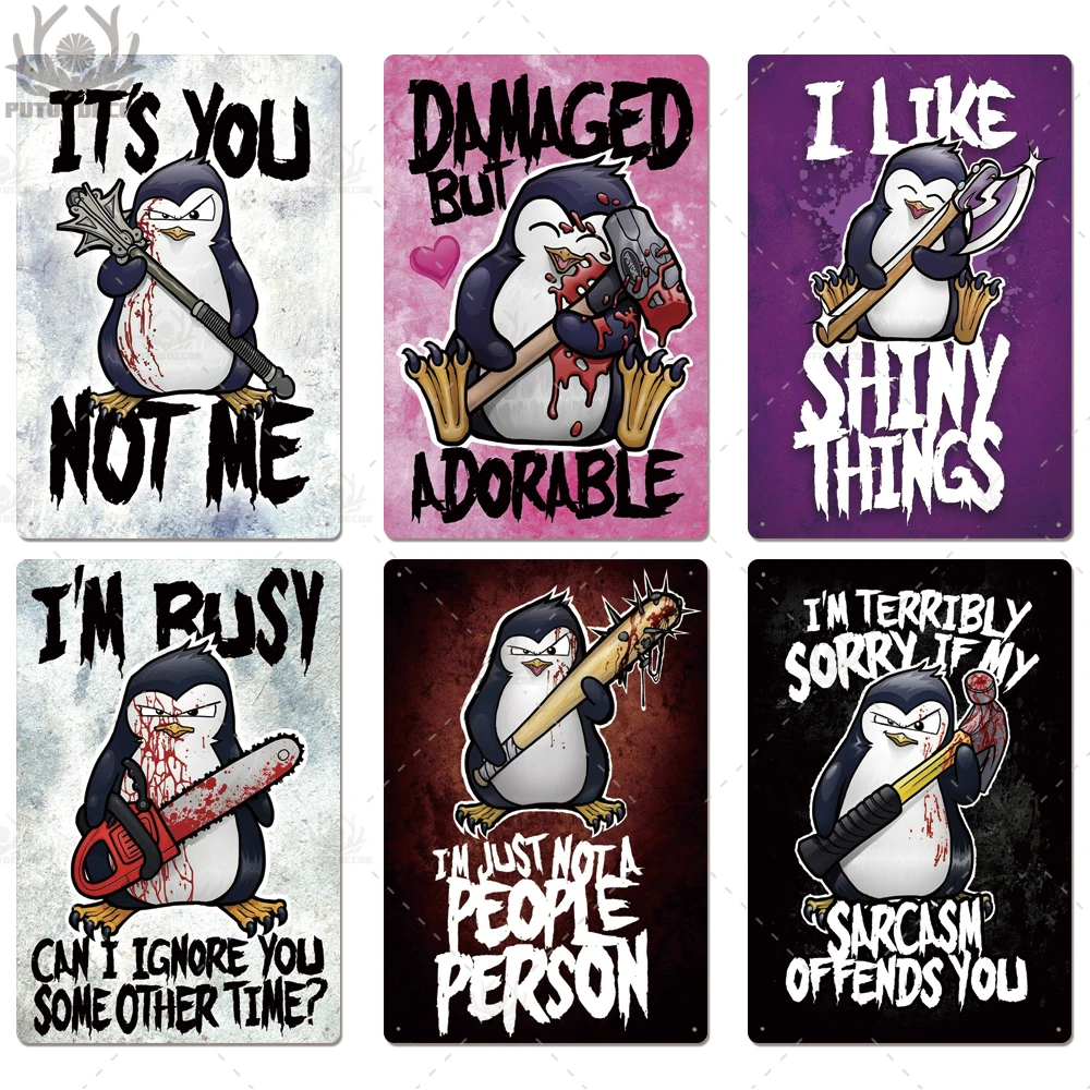 Crazy Penguin металлический плакат Забавный металлический оловянный знак железная Живопись Домашний Декор декоративная металлическая тарелка Настенный декор