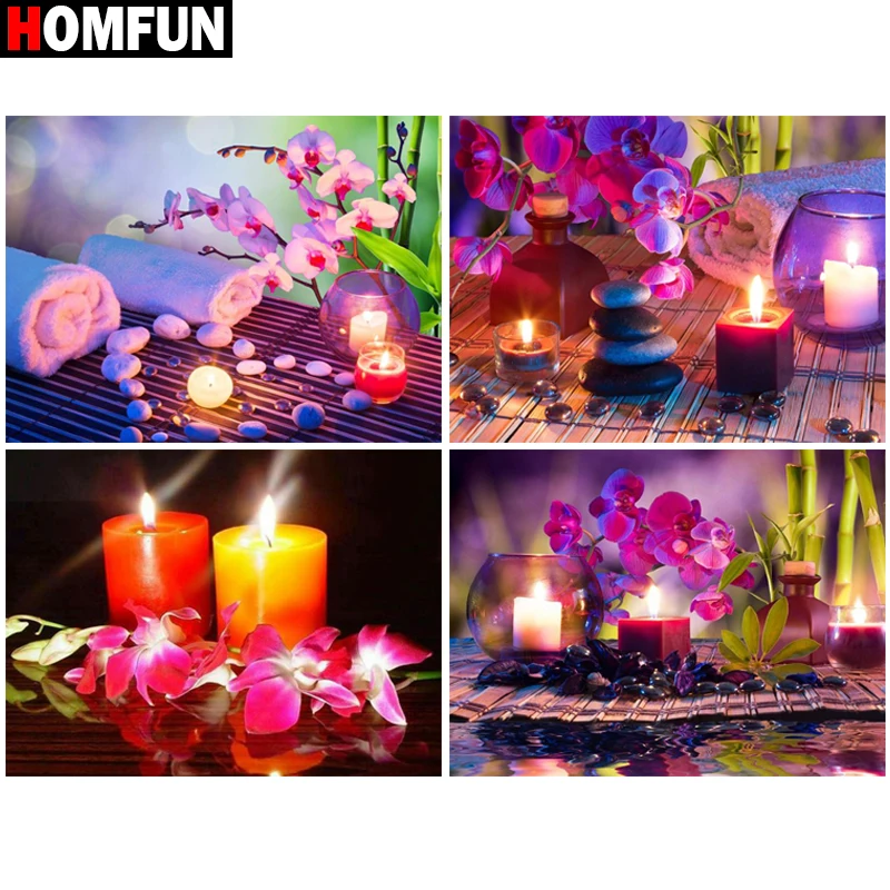 HOMFUN 5D Diy Алмазная вышивка крестиком на рисунке &quotСвеча в форме орхидеи с