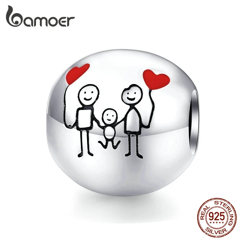 Bamoer, семейный Шарм,, 925, браслет на запястье, круглые металлические бусины для женщин, семейные подарки, сделай сам, изготовление ювелирных изделий SCC1339