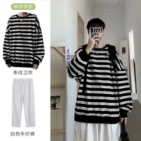american vintage high street striped streetwear oversized couple topship hop striped pullover long sleeved grunge mens clothes