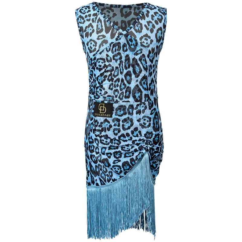 

Standard Latin Dance Performance Dress Girls Sleeveless Leopard Tassel Dress Ballroom Cha Cha Samba Competition Dresses DWY4270