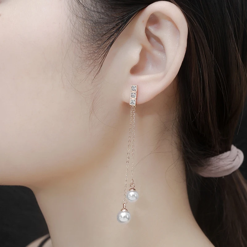 Длинные серьги с жемчугом из розового золота цветами и бахромой для женщин