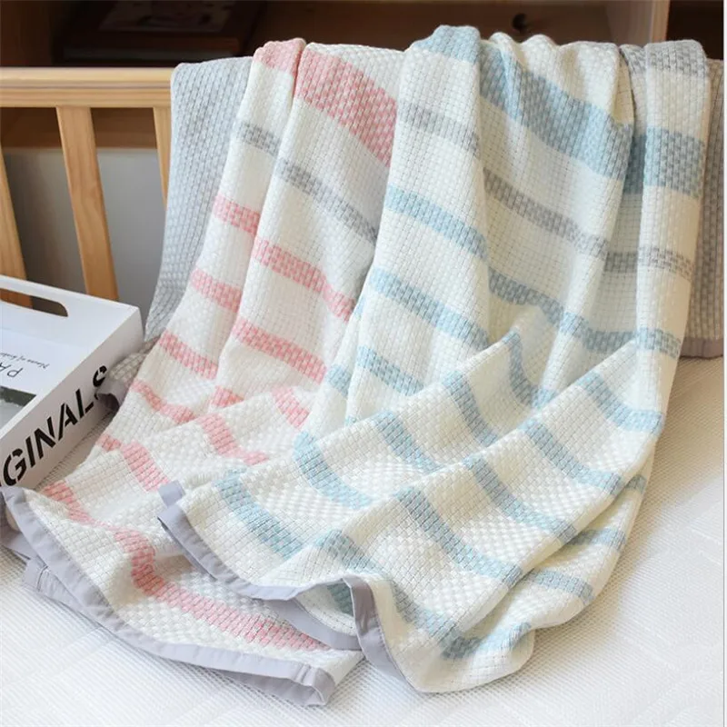 

Baby Bamboo Fiber Blanket Cooling Nap Blanket Summer Stripes Kids Children Adult Sleeping Blanket 115x125cm