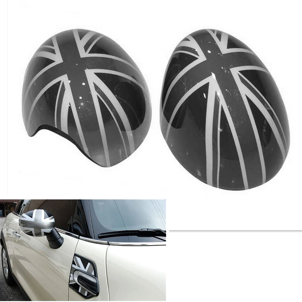 

For MINI Cooper F54 F55 F56 F57 F60 2014-2019 Rearview Mirror Cover Union Jack Style Gray Exterior Rear View Caps No Light Hole