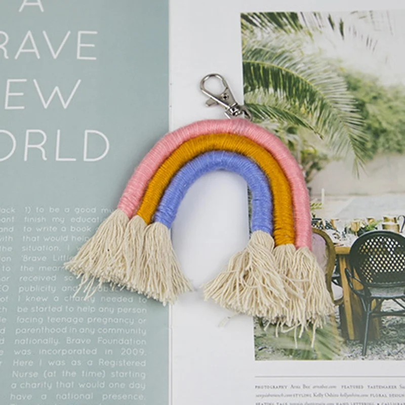 

Hair Ball Kids Room Decoration Wall Hanging Pendant Photo Props Handmade Weaving Rainbow Ornament Keychain