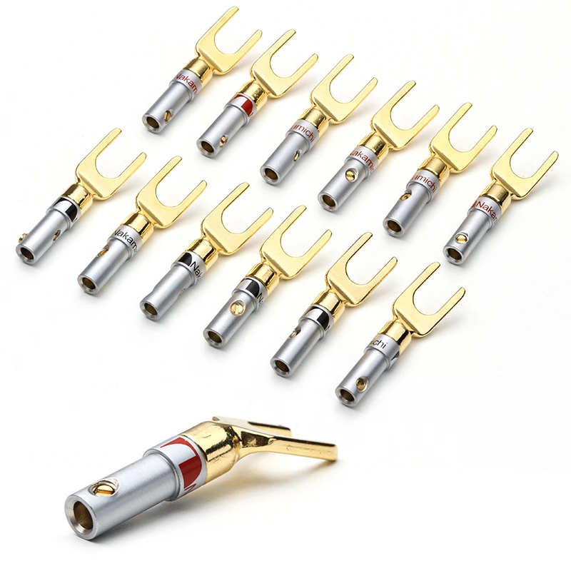 

YT 8/12PCS Nakamichi Gold Plated Y/U- type Banana Plugs Set Cable Wire Connector Fork Spade Speaker Plug Adapter Audio Terminals
