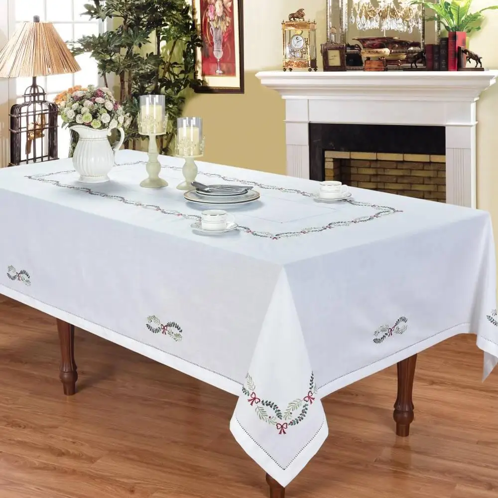 RD21011 Christmas Xmas Luxrary Concise Tablecloth, Table Runner Napkin Placemat Hemstitched Embroidery Washable, Home,Restaurant