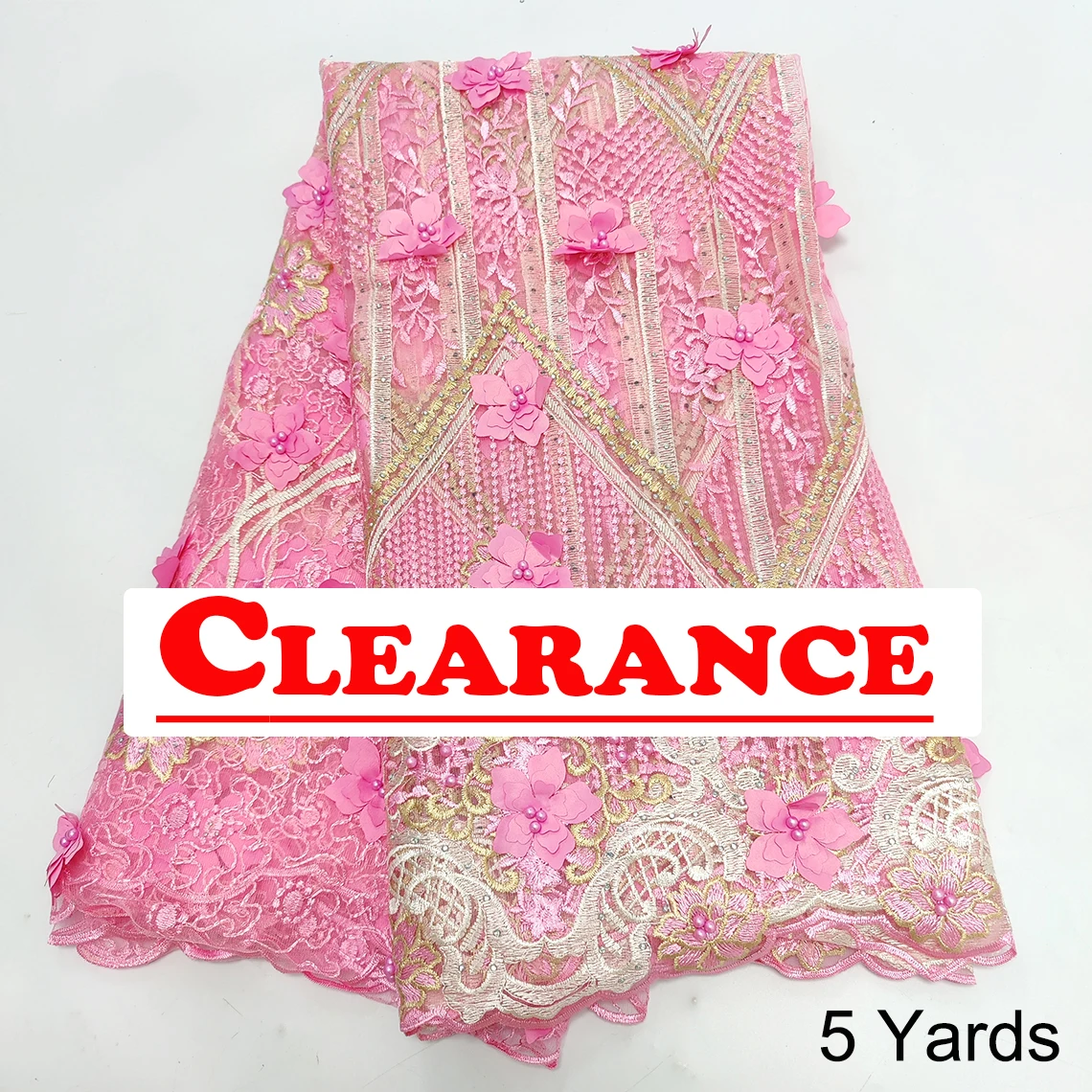

Clearance Wholesale Price 3D Flower Embroidery Mesh Net Lace Fabric High Quality African French Mesh Wedding DIY Tulle Material