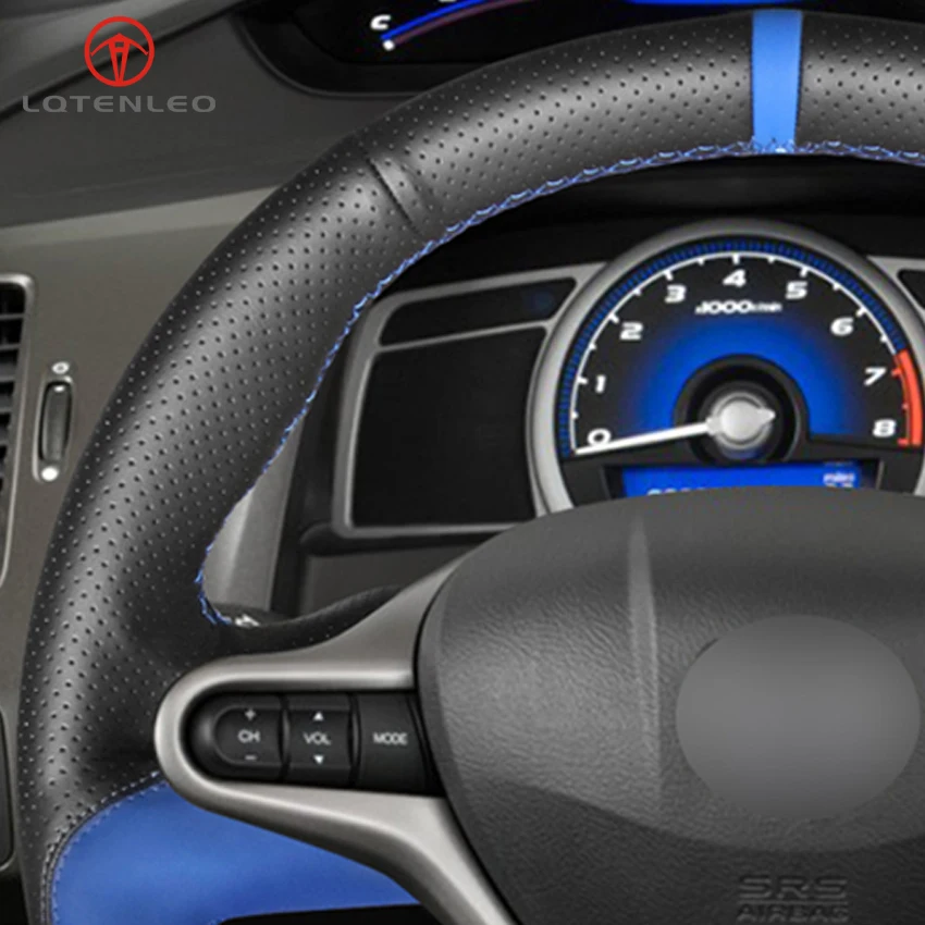 Чехол на руль LQTENLEO из черной натуральной кожи синий замшевый чехол для Honda Civic 8 2006
