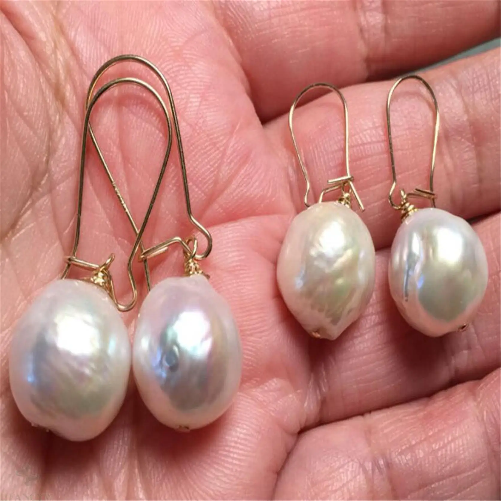 Естественный белый барокко серьги с жемчугом золотые висячие Классический обруч