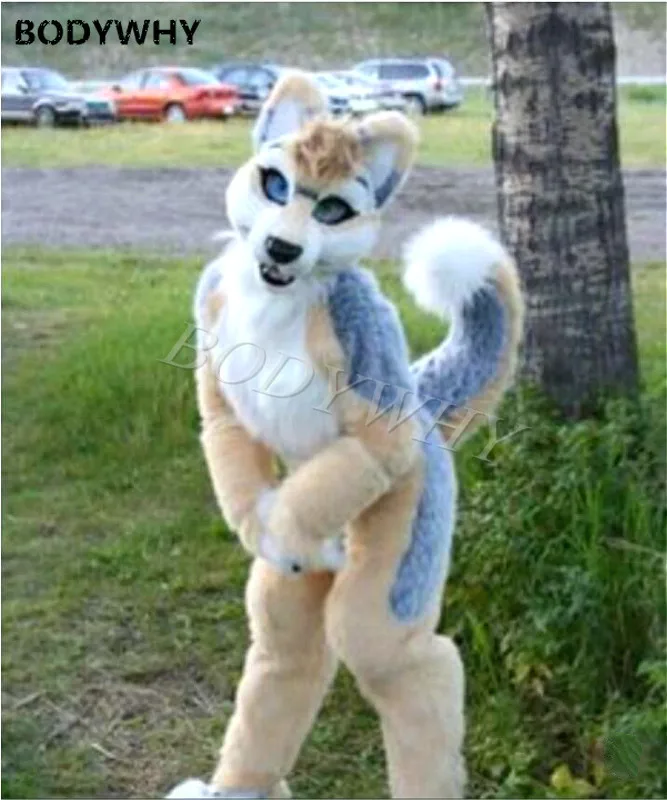 Пушистая собака хаски пушистый костюм костюм-Талисман из искусственного меха