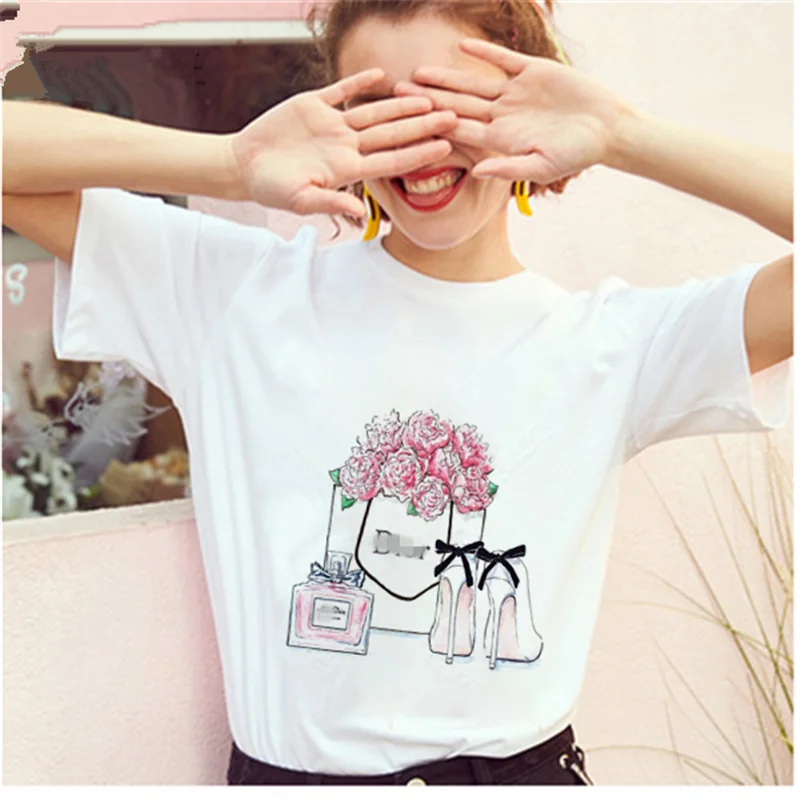 Женская футболка с цветочным принтом AOWOF Милая короткими рукавами и флаконом
