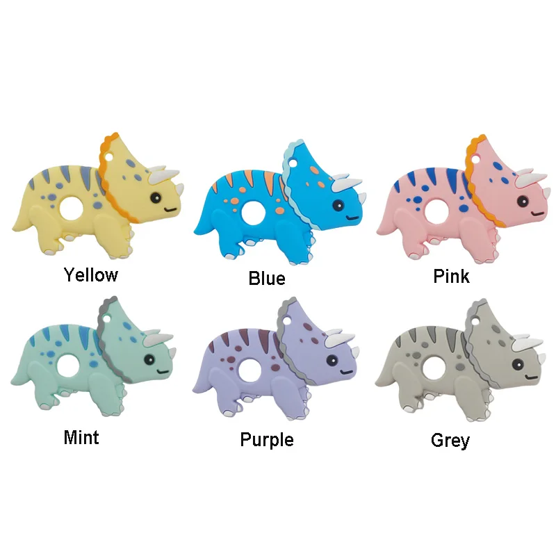 

Chenkai 10PCS BPA Free Silicone Triceratops Teethers Sensory Chewing Pacifier DIY Baby Necklace Pendant Teething Chewing Toys
