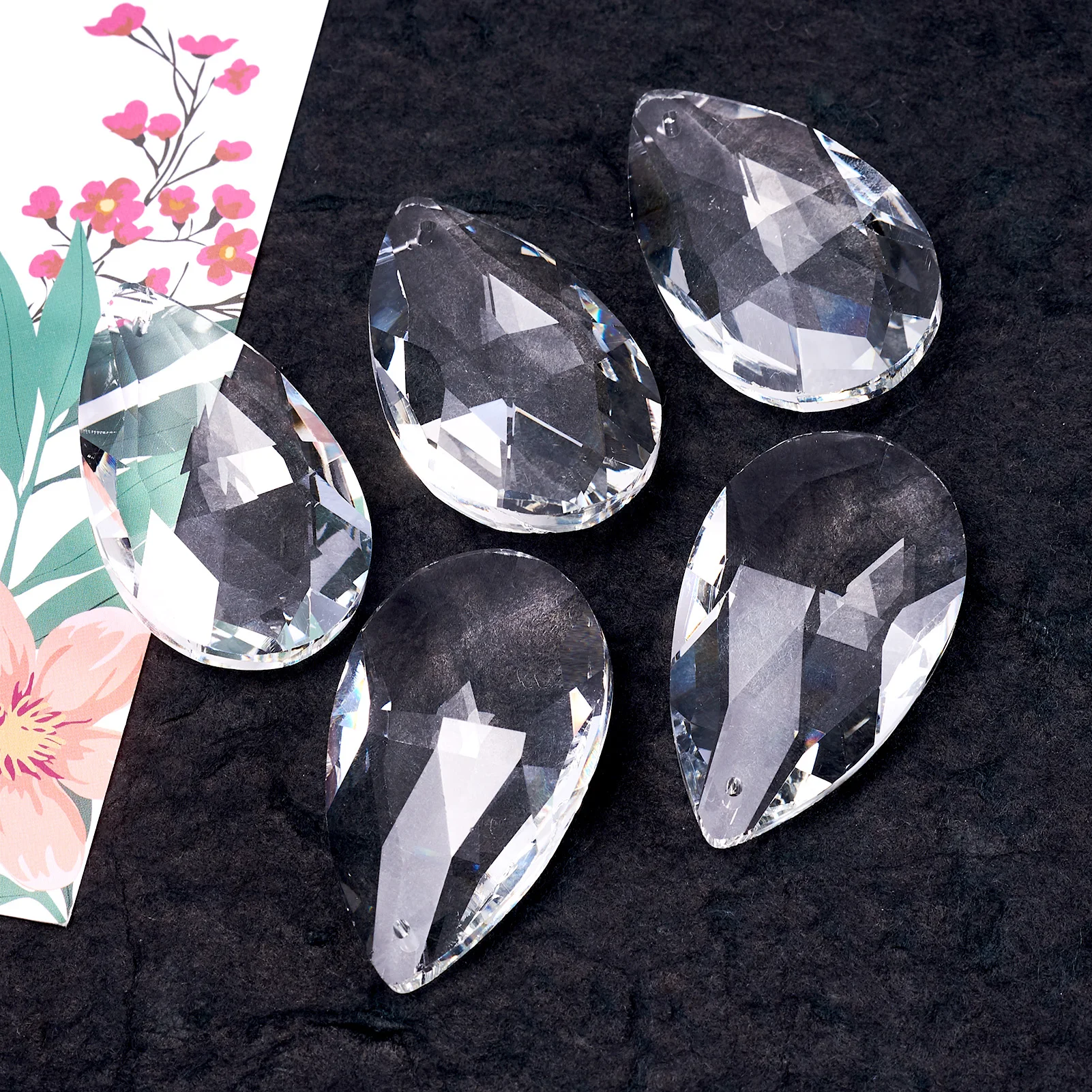 

5Pcs 48mm Big Size Faceted Teardrop Glass Pendants Art Crystal Prism Glass Charms Beads For DIY Necklace Jewelry Ornament