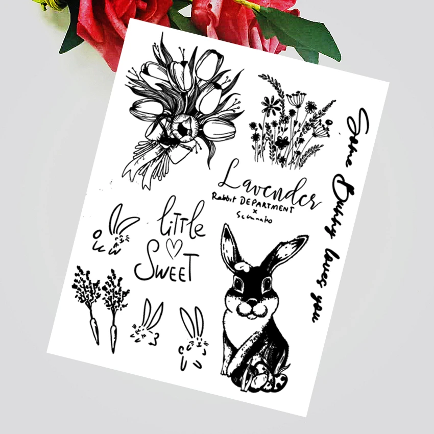 14x18CM букет кроликов прозрачный печать прозрачные наклейки силиконовый валик для