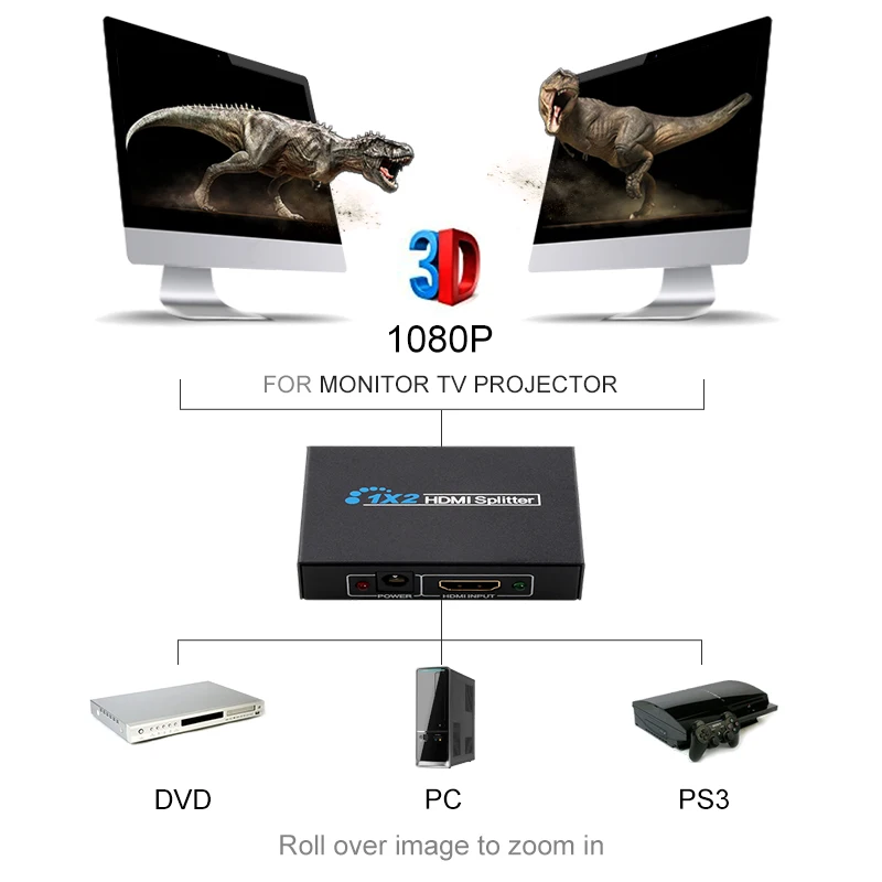 Популярный разветвитель HD 1080P видео HDMI-совместимый коммутатор 1x2 адаптер для DVD