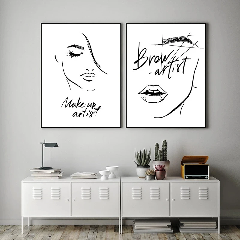 

Fashion Makeup Wall Art Canvas Painting Eyebrow Art Lips Eyelashes Posters and Prints Beauty Salon Pictures for Girls Room Decor